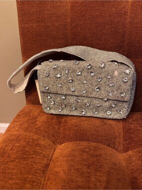 Crystal-Embellished Silver Crossbody Bag